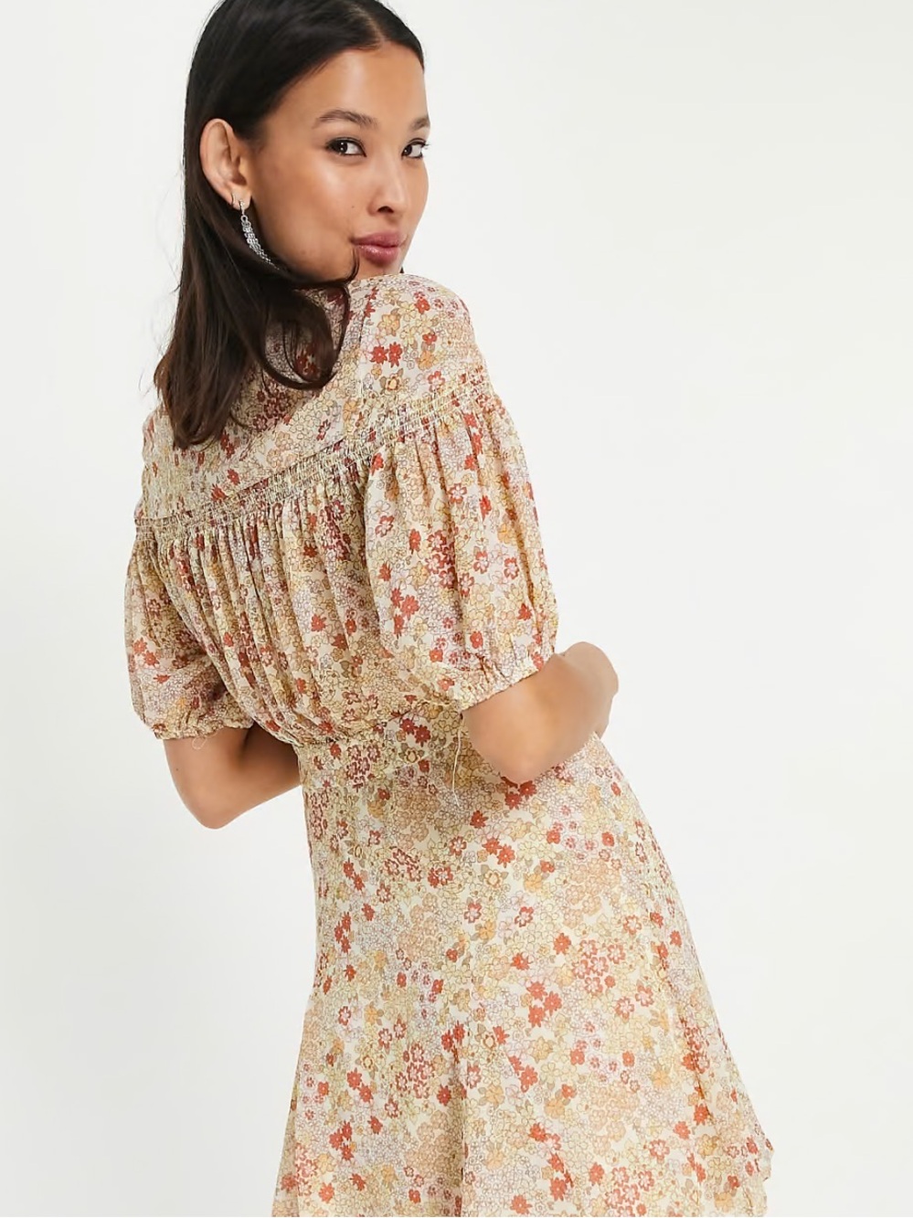 Free People Bonnie Floral Mini Dress Ivory